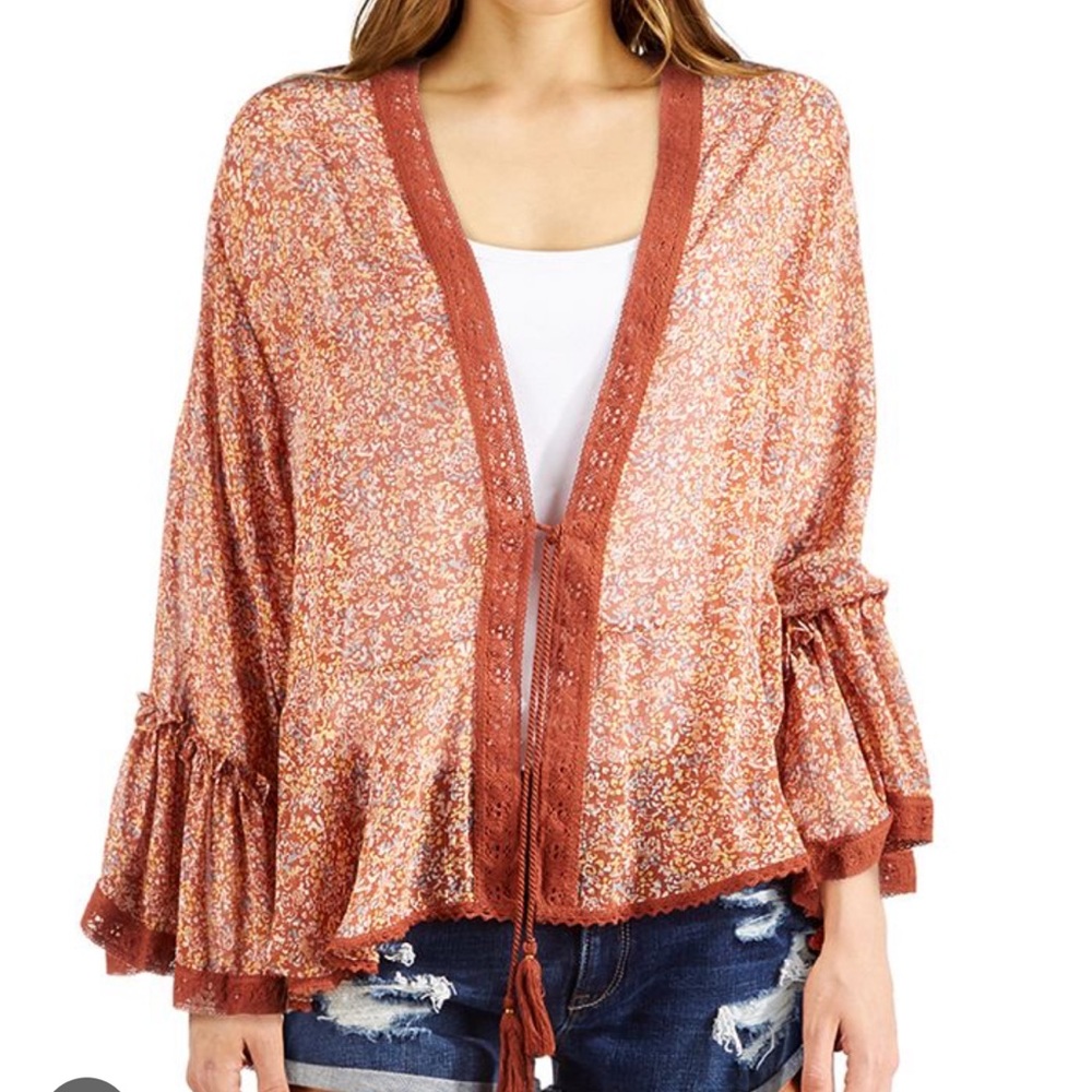 Free People Floral Kimono in Rust and White